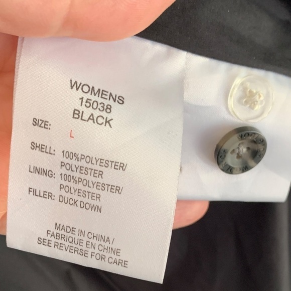 𝅺woolrich Down Filled Belted Long Puffer Jacket Black Women’s Size Large - Picture 14 of 15